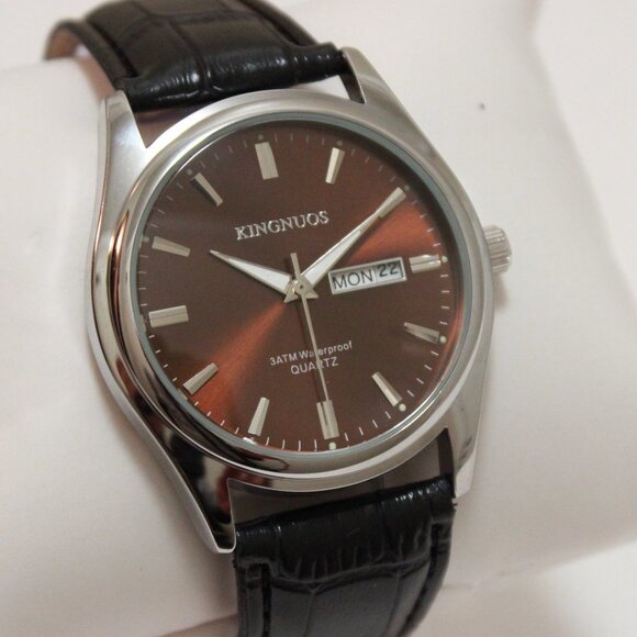 Men's Contemporary Dress Watch Silver Case Black Leather Watch Strap 40mm - Picture 5 of 13